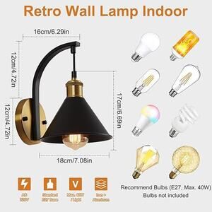 KINBEDY Wall Sconce Industrial Black and Gold Retro